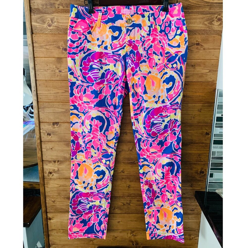 Lilly Pulitzer Pants Womens Size 6 Pink Blue Callahan Chino Catch And Release